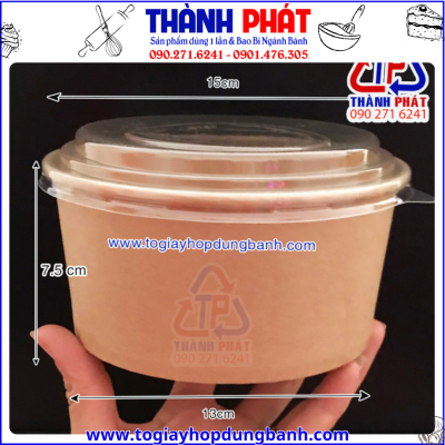 Tô giấy kraft 1000ml -Tô giấy kraft cao 8cm- Tô giấy kraft đựng thức ăn nóng -Tô giấy kraft đựng salad
