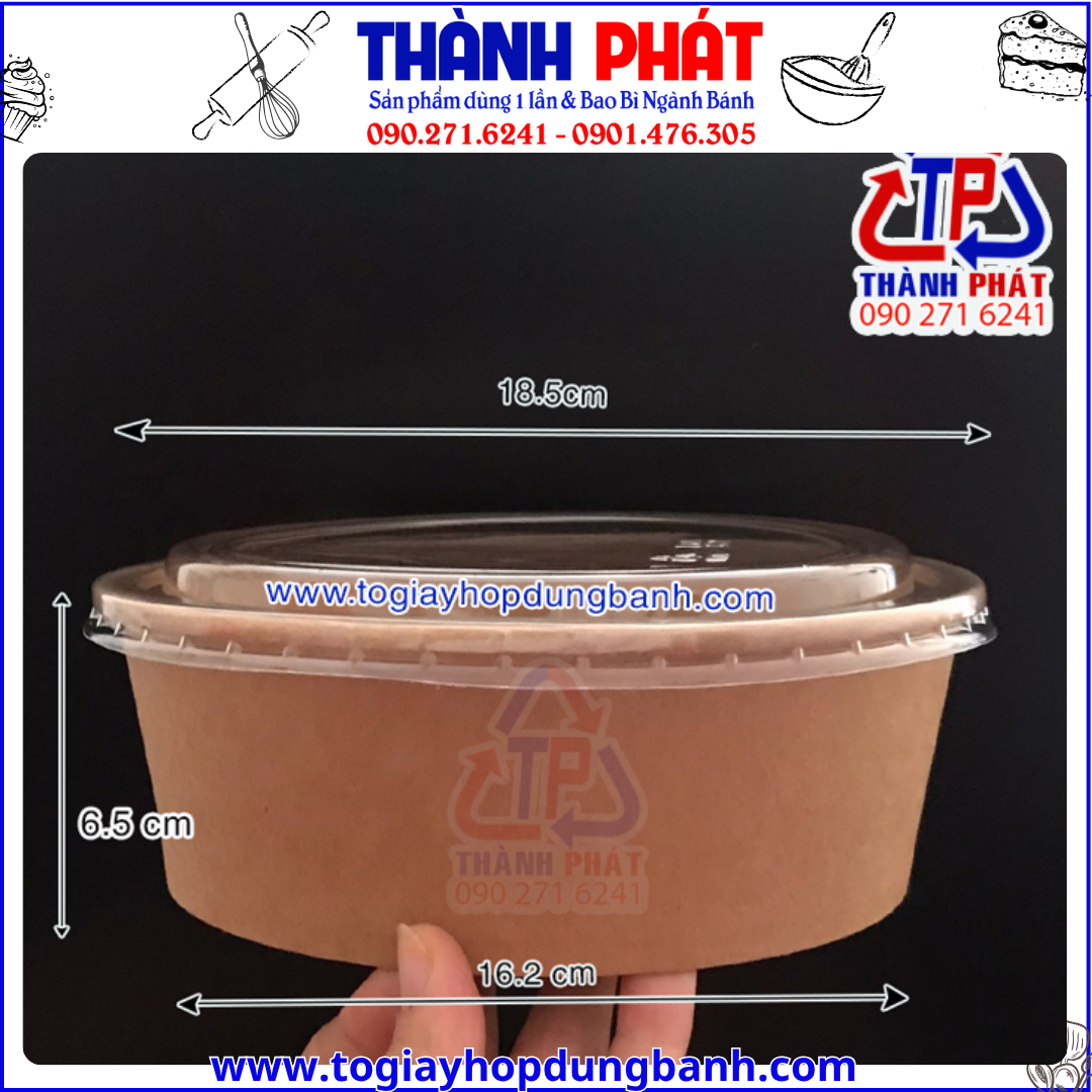 Tô giấy kraft 1300ml – Tô giấy 1300ml đựng thức ăn – Tô giấy kraft nướng bánh bông lan 16cm -Tô giấy kraft 1300ml