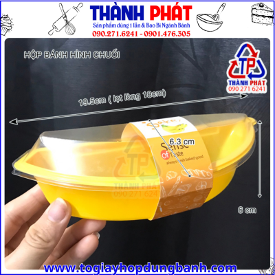 Hộp bánh hình chuối -Hộp đựng bánh JM510 hình chuối- Hộp đựng bánh chuối đài loan -Hộp nhựa vàng hình chuối đựng bánh bông lan hình chuối