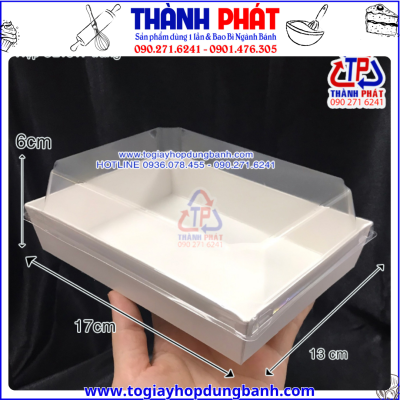 Hộp giấy trắng CL1317- hộp giấy CL1317 nắp nhựa trong- hộp đựng bánh bông lan trứng muối