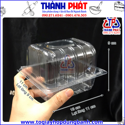 Hộp nhựa nắp gập H131 cao đựng bánh bông lan cuộn mini -Hộp H131 cao đựng bánh bông lan cuộn ngắn -Hộp nhựa H131 cao nắp gập đựng bánh bông lan trứng muối