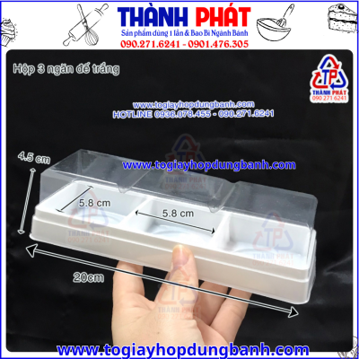 hộp 3 ngăn đế trắng- hộp đựng bánh trung thu 50g- hộp đựng bánh 75g- hộp nhựa PET đựng bánh- hộp 3 ngăn đựng bánh mini- hộp đựng bánh crepe sầu riêng