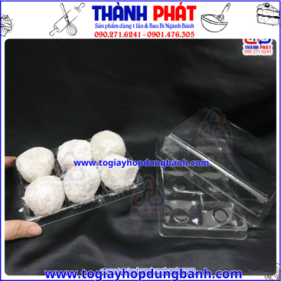 Hộp 6 ngăn đựng bánh mochi - Hộp 6 ngăn nhỏ dùng đựng bánh bao chỉ - Hộp nhựa 6 ngăn đựng bánh mini -