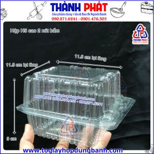 Hộp HH5 cao 2 nút bấm dùng đựng bánh mì chà bông mini -Hộp HH5 cao dùng đựng xôi khuôn vuông -Hộp HH5 cao hình vuông đựng bánh su kem tròn