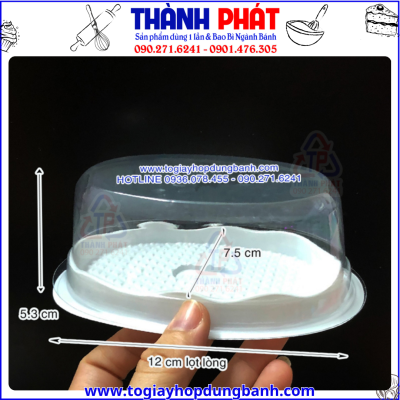 Hộp nhựa H16 oval đế trắng nhỏ đựng bánh gato flan -Hộp đựng bánh oval size nhỏ H16 -Hộp oval nhỏ H16 đế rời