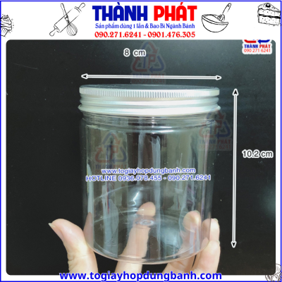 Hủ nhựa nắp nhôm văn 600ml dùng đựng mứt dừa -Hủ nhựa nắp nhôm vặn 600ml dùng đựng mứt gừng- Hủ nhựa nắp nhôm vặn 600ml dùng đựng bánh kẹo