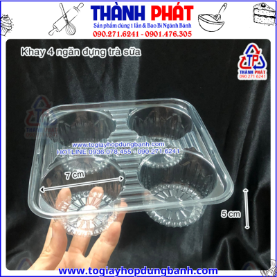 Khay đựng 4 ly trà sữa- khay nhựa đựng ly trà sữa- khay 4 ngăn đựng ly mang đi- khay đựng 4 hũ sữa chua