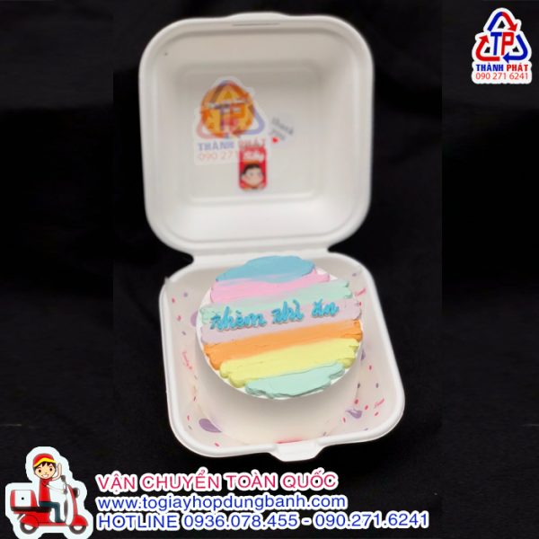 Hộp bã mía vuông trắng dùng đựng bento cake- Hộp bã mía vuông dùng đựng bánh kem mini - Hộp bã mía vuông dùng đựng bánh