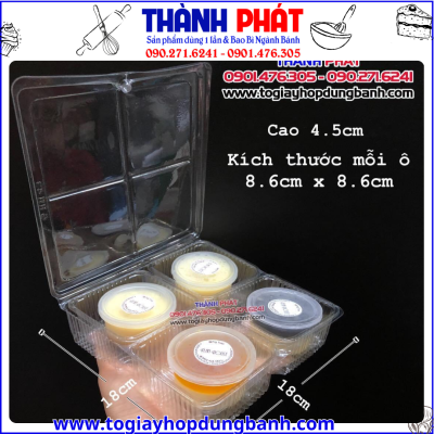 Hộp H43 đựng bánh trung thu 4 cái- hộp nhựa đựng bánh trung thu- hộp 4 ngăn đựng bánh- hộp đựng bánh crepe sầu riêng
