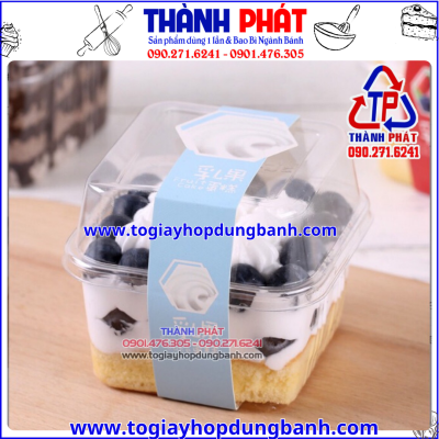 Hộp vuông XY585 đựng mousse – Hộp tiramisu vuông Xy585 – Hộp nhựa vuông đựng bánh lạnh- Hộp Xy585 vuông đựng bánh 220ml