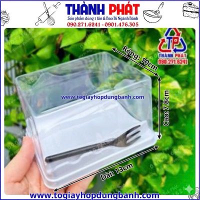 hộp HT321- hộp đựng bánh cuộn kèm nĩa- hộp nhựa đựng bánh mousse- hộp bánh chữ nhật có nĩa