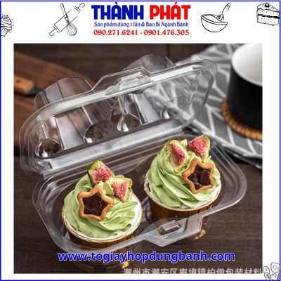 Hộp nhựa đựng cupcake 2 cái - Hộp nhựa take away cao cấp - Hộp đựng bánh SX02 đựng bánh mini - Hộp bánh nhựa có nắp gài - Hộp nhựa nắp gài 2 ngăn đựng cupcake