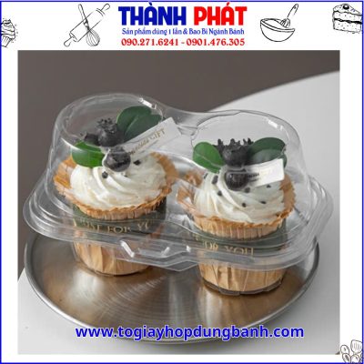 Hộp nhựa đựng cupcake 2 cái - Hộp nhựa take away cao cấp - Hộp đựng bánh SX02 đựng bánh mini - Hộp bánh nhựa có nắp gài - Hộp nhựa nắp gài 2 ngăn đựng cupcake