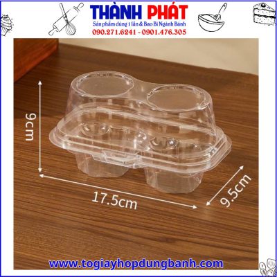 Hộp nhựa đựng cupcake 2 cái - Hộp nhựa take away cao cấp - Hộp đựng bánh SX02 đựng bánh mini - Hộp bánh nhựa có nắp gài - Hộp nhựa nắp gài 2 ngăn đựng cupcake