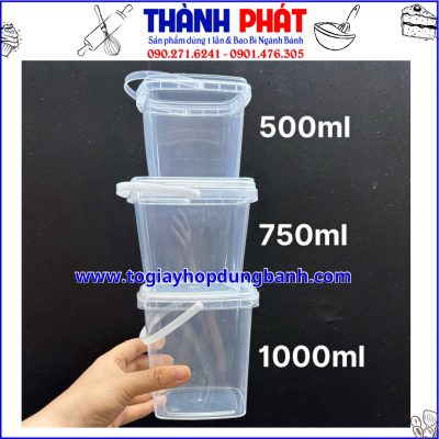 Xô Nhựa Vuông 1000ml Có Quai – Hộp Nhựa Đựng Thực Phẩm Có Nắp – Xô Đựng Nước, Chè, Súp - xô vuông 1000ml đựng trà trái cây