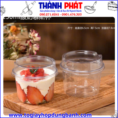 Hộp Nhựa W250 Đựng Bánh Mousse 250ml Nắp Cao Trong Suốt – Hộp Đựng Bánh- Pudding- Tiramisu Mini