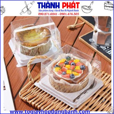 Hộp giấy nắp kính trong suốt- hộp giấy nắp kính đựng bánh mousse - hộp HT-329 đựng bánh flan gato