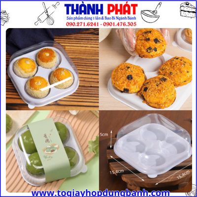 Hộp nhựa HT-304 đựng bánh 4 ngăn nắp trong – Hộp đựng bánh trung thu- bánh tart- bánh ngọt-Hộp nhựa nắp trong suốt đựng bánh tart- bánh trung thu mini