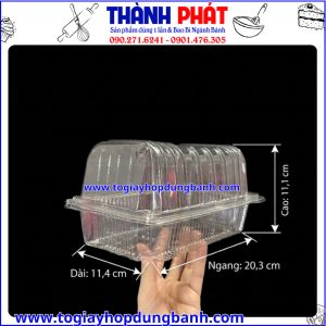 Kích thước Hộp HH-143 đựng bánh bông lan cuộn-Hộp đựng bánh trong suốt-Hộp HH-143 đựng bánh khô-hộp nhựa PET đựng thực phẩm