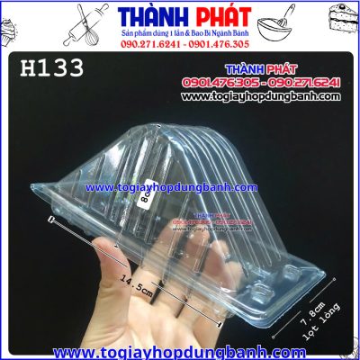Kích thước hộp H133- hộp bánh trong suốt- hộp đựng bánh mang đi- hộp sandwich take away- hộp nhựa tam giác trong suốt đựng bánh