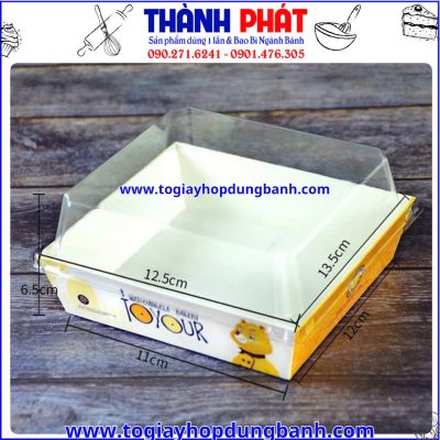 Kích thước hộp giấy vuông E1413 gấu vàng - Hộp giấy đựng bánh ngọt - Hộp giấy vuông 1413 in họa tiết gấu vàng - Hộp giấy sanwhich vuông 1413