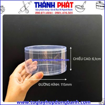 Kích thước hộp tròn đựng bánh flan -hộp nhựa 115x61 -hộp đựng bánh quy trong suốt- hộp đựng bánh khô