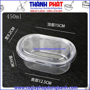 Kích thước hộp w150g oval -hộp đựng bánh mousse -hộp tiramisu nhựa trong- hộp đựng bánh lạnh 450ml- hộp nhựa oval đựng bánh