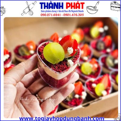 Ly mica đựng bánh tiramisu hình tim - Ly mica tim 5040-ly pudding hình tim- ly tráng miệng mini