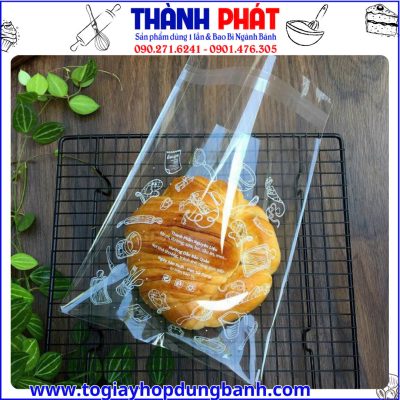 Túi dán miệng in hình 17cm x 23cm đựng bánh sừng trâu - Túi đựng bánh croissant- Túi đựng bánh mì bơ tỏi - Túi đựng bánh ngọt in hình dễ thương