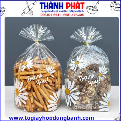 Túi xếp đáy in hình hoa cúc đựng bánh ngọt - Túi nilong đựng bánh ngọt nhiều size - Túi in hình hoa cúc xếp đáy đựng bánh