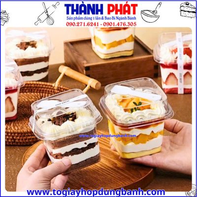 hộp B10 đựng bánh - hộp nhựa đựng bánh mousse- hộp đựng bánh kèm muỗng- hộp mousse vuông cao.