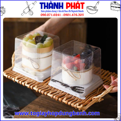 hộp bánh kèm nĩa HT-902- bánh mousse-hộp đựng bánh kem mini - hộp nhựa đựng bánh trong suốt