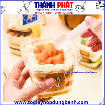 hộp bánh mini- hộp đựng bánh tiện lợi- hộp nhựa có muỗng- hộp đựng tráng miệng