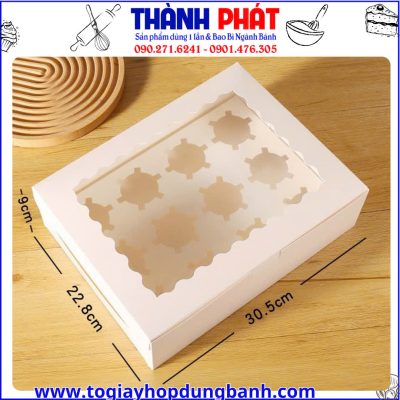 hộp cupcake 12 ngăn -kích thước hộp giấy cupcake nắp kính -hộp đựng bánh cupcake bakery-hộp giấy đựng bánh ngọt