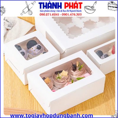 hộp cupcake nắp kính- hộp đựng bánh cupcake -hộp bánh cupcake bakery- hộp đựng 6 cái bánh muffin
