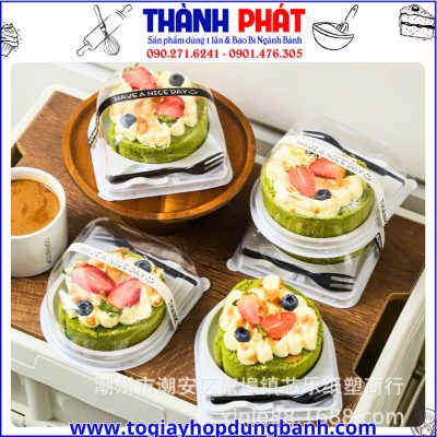 hộp đựng bánh kèm nĩa- hộp bánh bông lan cuộn kem- hộp nhựa trong đựng bánh- hộp đựng bánh cuộn