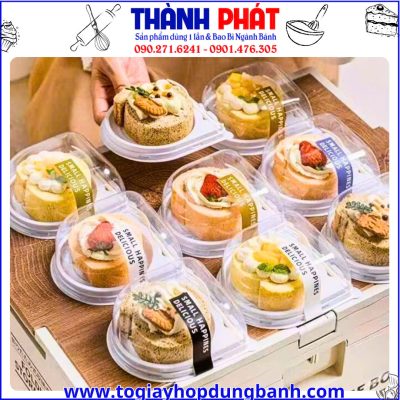 hộp đựng bánh kèm nĩa- hộp bánh mousse mini- hộp nhựa trong đựng bánh sang trọng- hộp đựng bánh cuộn