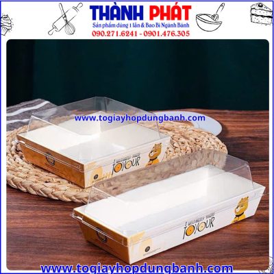 hộp giấy E1413- hộp bánh gấu vàng- hộp bánh nắp trong, hộp đựng bánh ngọt cao cấp- hộp sandwich vuông- hộp giấy tiệm bánh đẹp