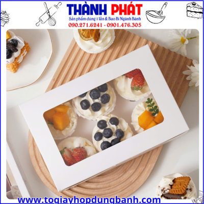 hộp giấy cupcake 6 ngăn- hộp cupcake nắp kính -hộp đựng bánh cupcake- hộp bánh cupcake bakery