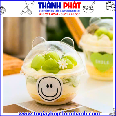 ly đựng panna cotta nắp gấu- ly đựng tiramisu- ly nhựa trong suốt đựng bánh- ly đựng bánh lạnh