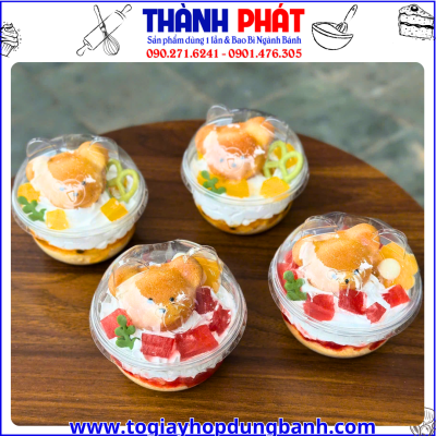 ly nắp dễ thương hình gấu-ly đựng panna cotta nắp gấu- ly đựng tiramisu- ly nhựa trong suốt đựng bánh- ly đựng bánh lạnh