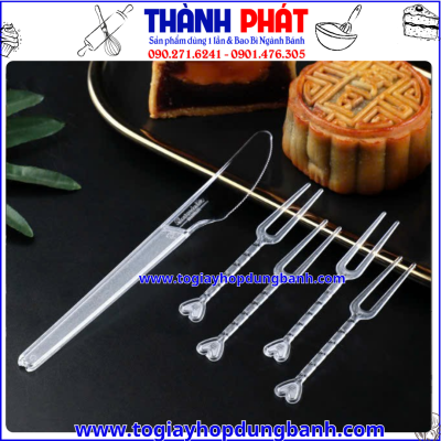 Bộ dao nĩa cắt bánh trung thu -bộ dao kèm 4 nĩa cắt bánh trung thu-nĩa ăn bánh trung thu- bộ dao nĩa dùng 1 lần