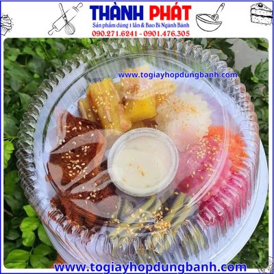 Hộp A-022 đựng bánh bao đào tiên- hộp đựng 5 bánh bao đào tiên- hộp tròn A-022- hộp đựng bánh bông lan 18cm- hộp đựng bánh 18cm- hộp nhựa trong đựng bánh