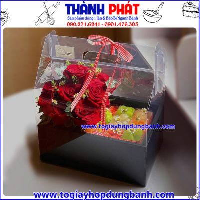 Hộp Vali 2 ngăn màu đen - Hộp 2 ngăn đựng bánh và hoa màu đen- Hộp quà tặng 2 ngăn Vali đen- Hộp mica 2 ngăn màu đen đựng bánh và hoa