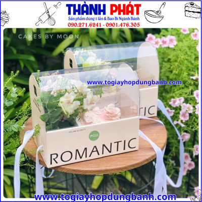 Hộp quà 2 ngăn đựng bánh và hoa romantic -Hộp mica 2 ngăn màu vàng pastel đựng bánh và hoa romantic -Hộp đựng quà tặng 20-10 - quà tặng 8-3 -Hộp đựng bánh và hoa làm quà tặng các dịp lễ