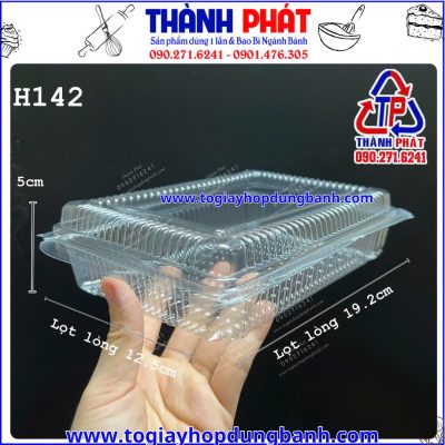Kích thước Hộp H-142 đựng bánh su kem -Hộp H-142 đựng bánh ngọt- Hộp Pet H-142 đựng bánh-Hộp đựng bánh bông lan