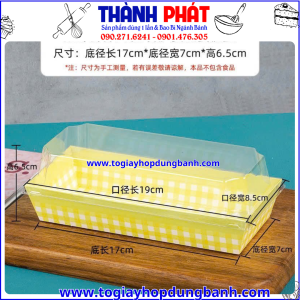 Kích thước Hộp giấy chữ Nhật 1985 Caro vàng -hộp giấy đựng thức ăn mang đi- hộp bánh takeaway đẹp -hộp đựng bánh bông lan giá rẻ- hộp giấy đựng sandwich