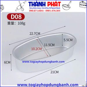 Kích thước Khuôn D08 nướng bánh -Khuôn nướng bánh mì hoa cúc D08- Khuôn bánh chuối yến mạch- Khuôn nhôm nướng bánh- Khuôn bánh bông lan oval