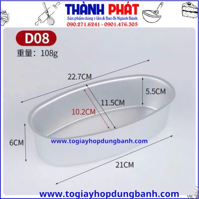 Kích thước Khuôn D08 nướng bánh -Khuôn nướng bánh mì hoa cúc D08- Khuôn bánh chuối yến mạch- Khuôn nhôm nướng bánh- Khuôn bánh bông lan oval
