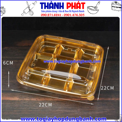 Kích thước hộp 9 ngăn đế vàng đựng bánh trung thu 75g -hộp 9 ngăn đựng bánh thỏi vàng -hộp đựng 9 cái bánh thỏi vàng-hộp packaging đế vàng 9 ngăn bánh trung thu